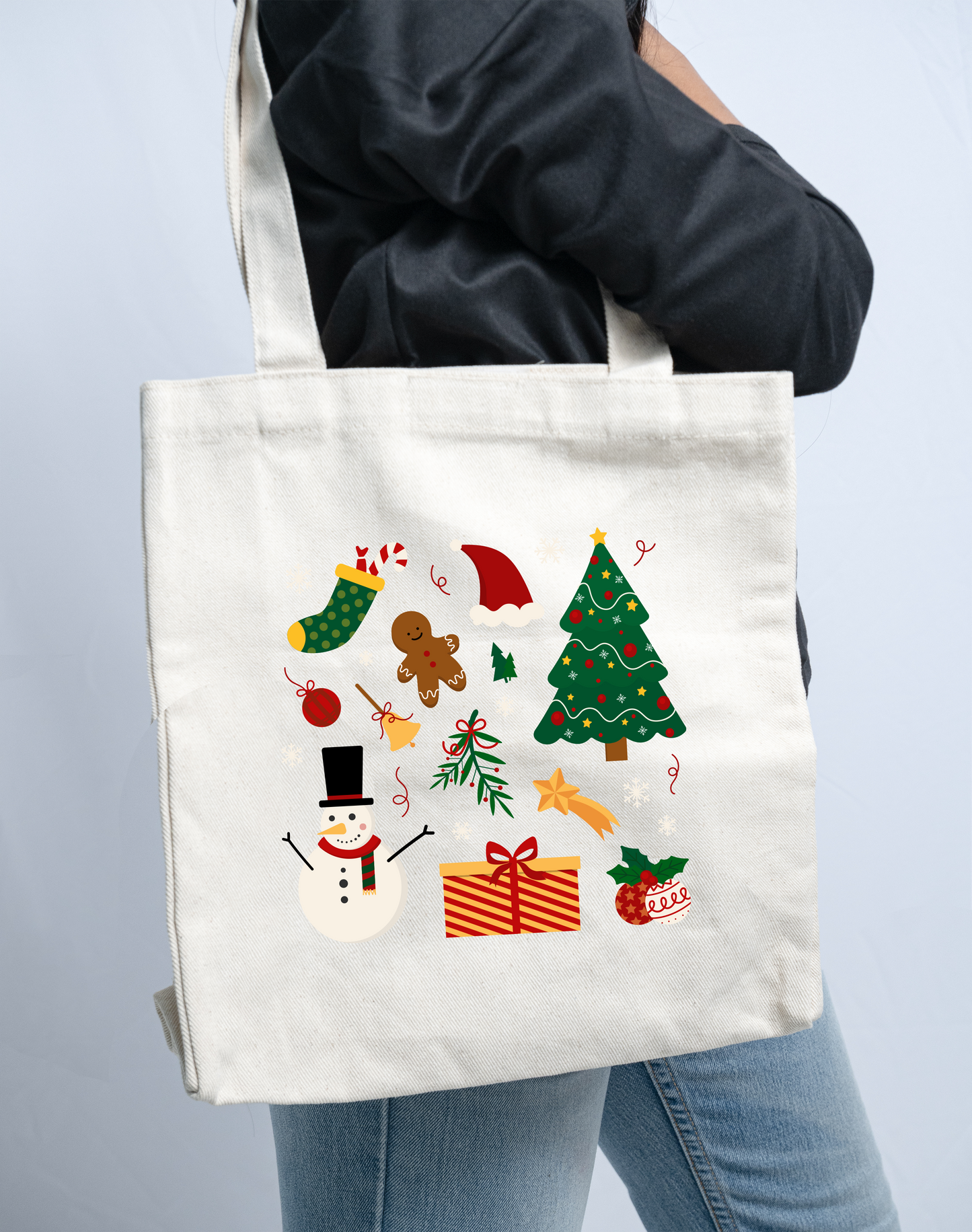 Tote bag con elementos navideños