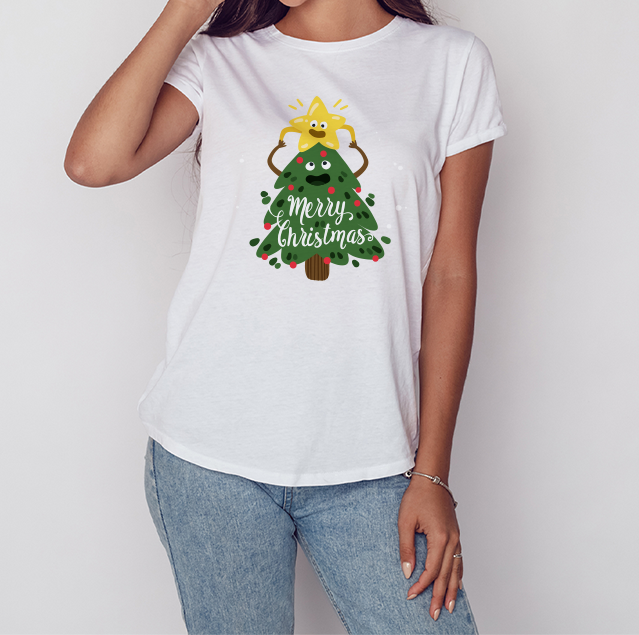 T-shirt "Merry christmas" con árbol navideño